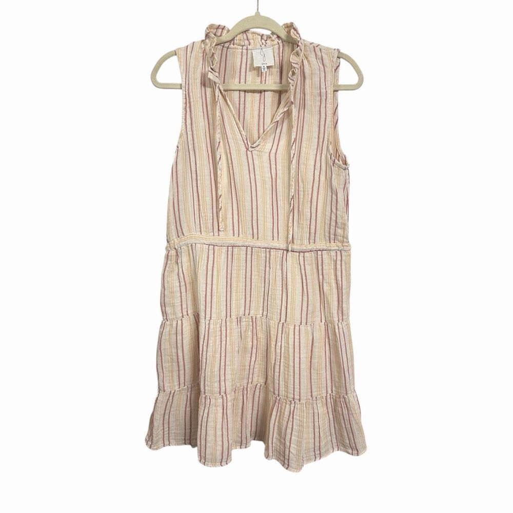 Joie Womens Sz M Swing Dress Striped Cotton Keyhole Neckline Sleeveless Cream